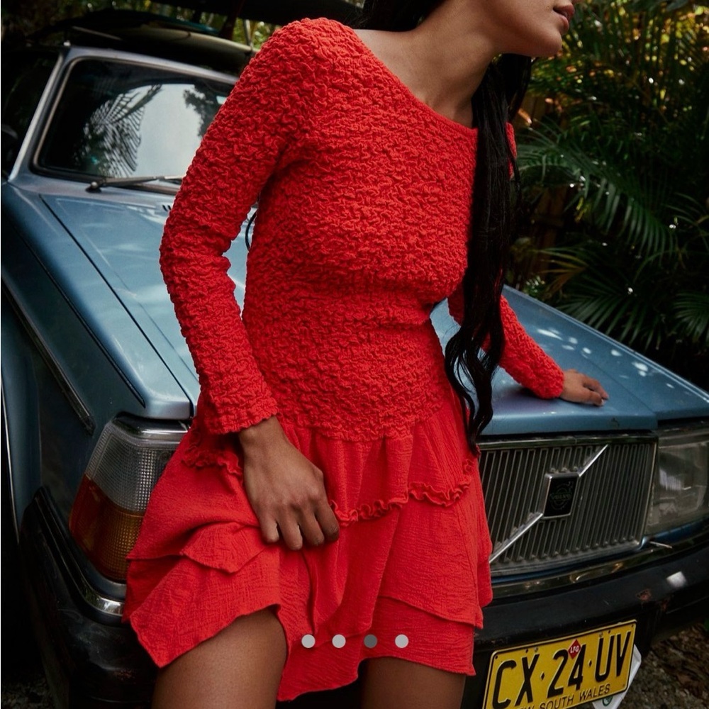 Free People Red Textured Mini Dress
